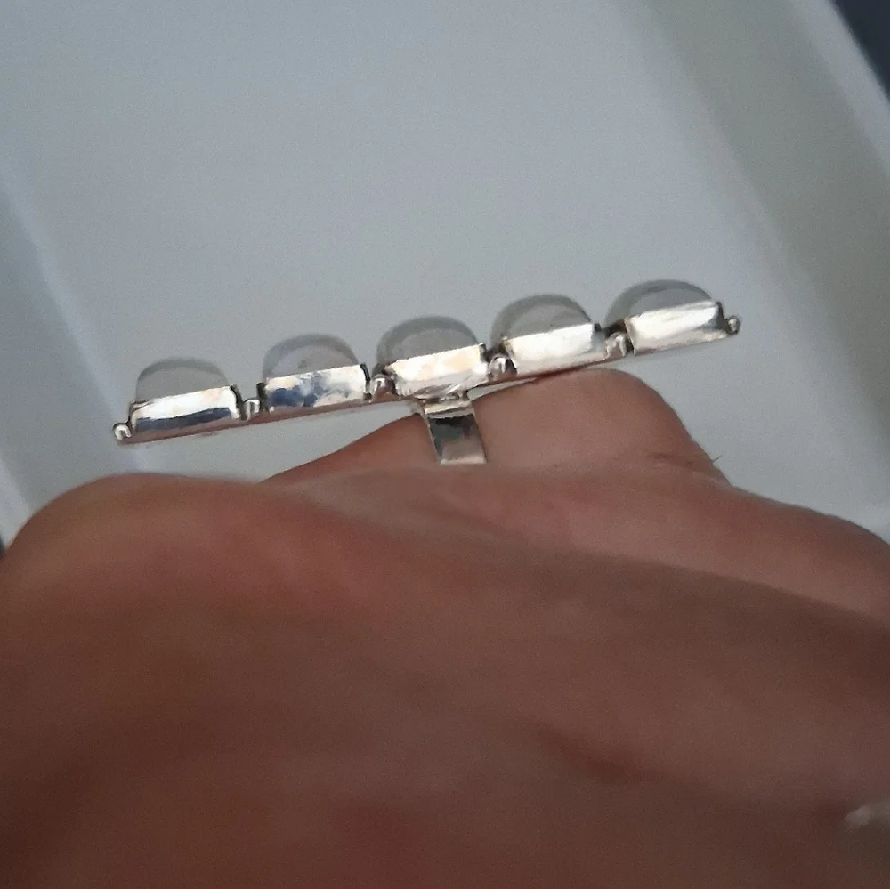 RAINBOW MOONSTONE CRAWLER RING 925 STERLING SILVER SIZE 5 1/4 - Picture 3 of 5